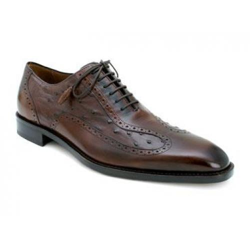 Mezlan "Castello" Tabac Genuine Ostrich Quill Shoes With Italian Calf-skin Linings